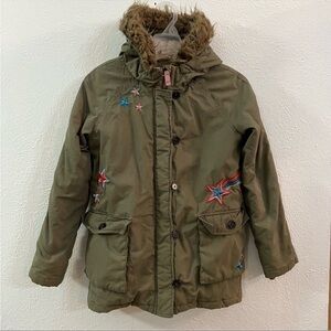Boden khaki green star embroidered hood jacket